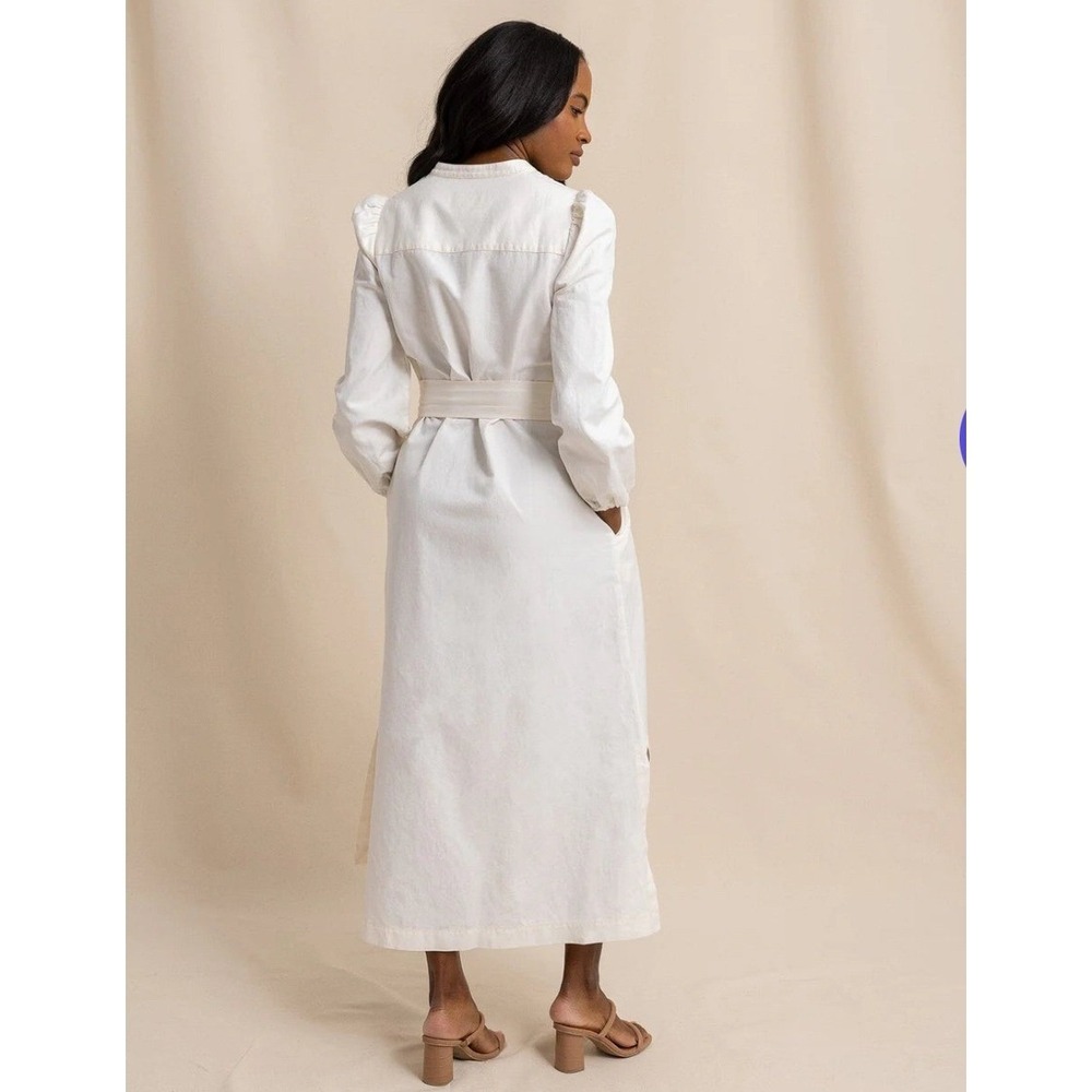 NEW Southern Tide Women's Kiara Maxi Dress Long Sleeve Belted Sand Sand White L - Picture 7 of 16